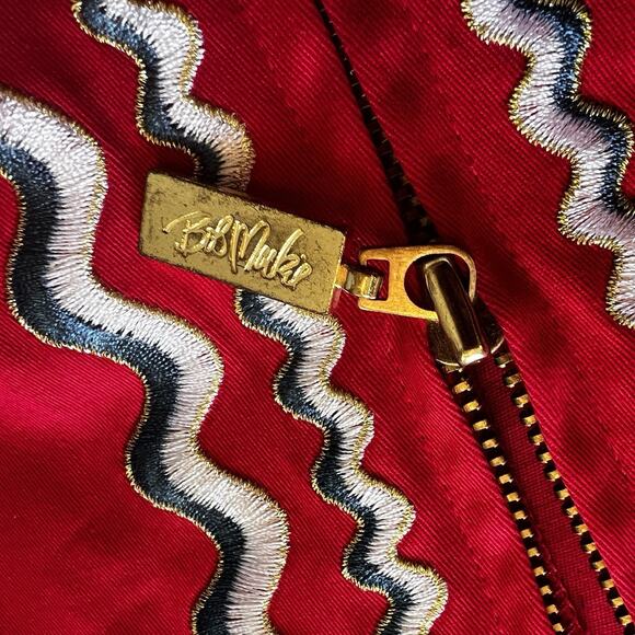 Bob Mackie Wearable Art QVC red collarless embroidered full zip jacket Sz 1X - Picture 9 of 9